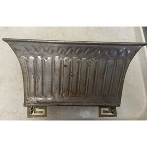 Vintage Rectangular Chinese Asian Tin Plated Copper Vase Urn 8" x 4.75" x 5.5"